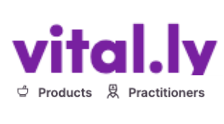 Vital.ly logo with whom we are a registered naturopath for 'Products' and 'Practitioners'