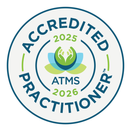 Gabby Scott Accredited Practitioner badge with ATMS logo and dates on a white background